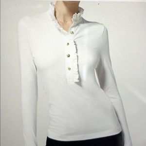 Tory Burch Lidia long sleeve ruffle polo shirt